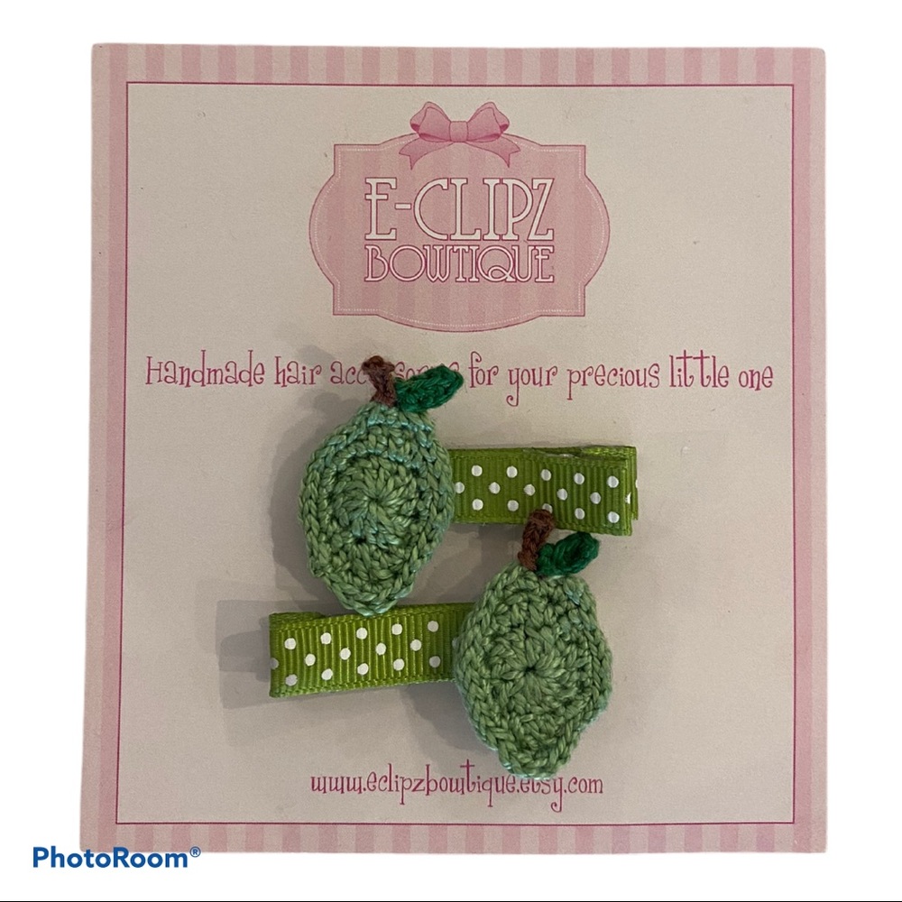 New pair of handmade crochet Lime girls hair clips